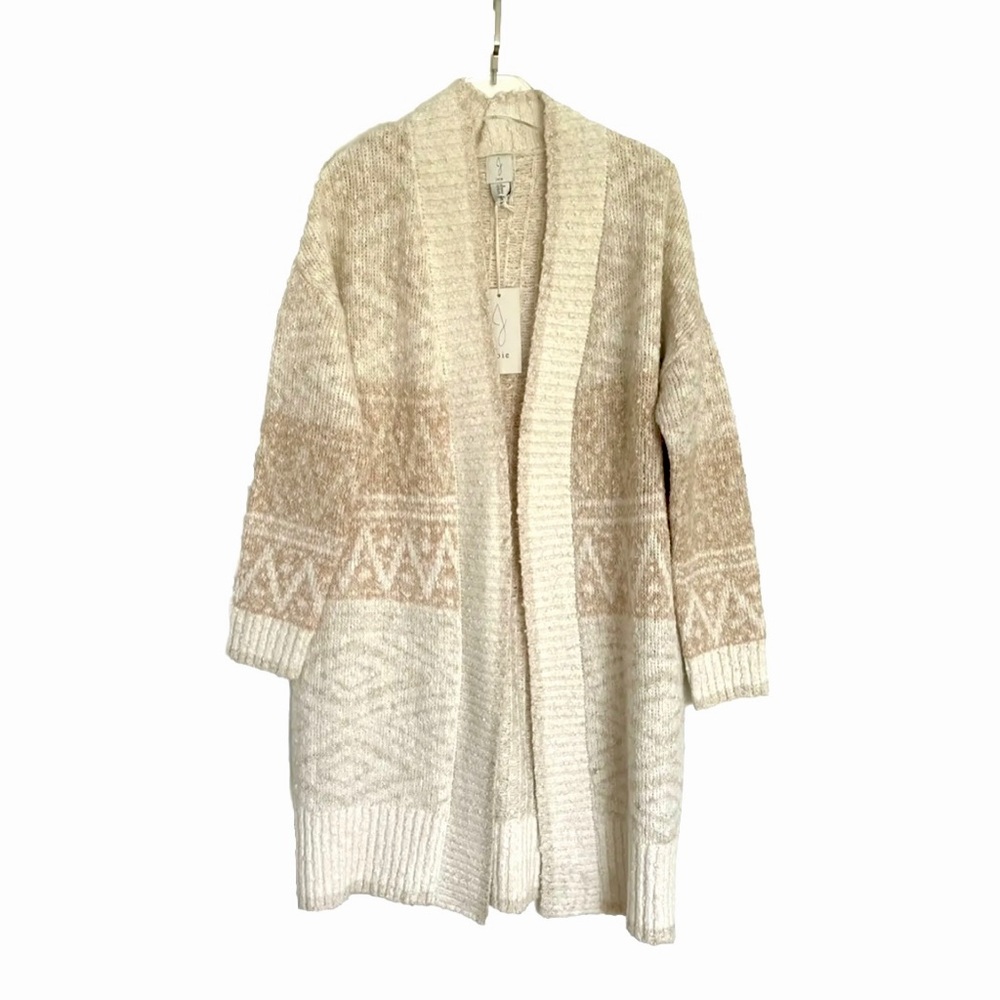 Joie Longline Nordic Cream Tan Cotton Blend Duster Cardigan Sweater